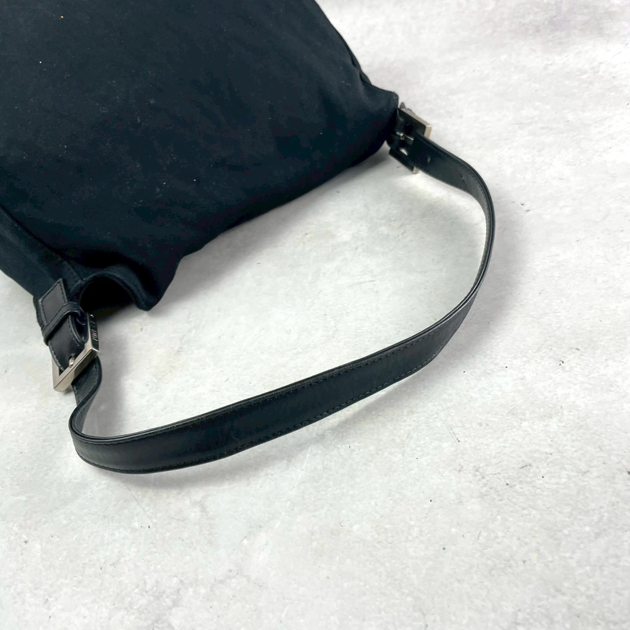FENDI Mamma Baguette Shoulder bag FF Logo Handbag Black Cotton Auth 70-0703