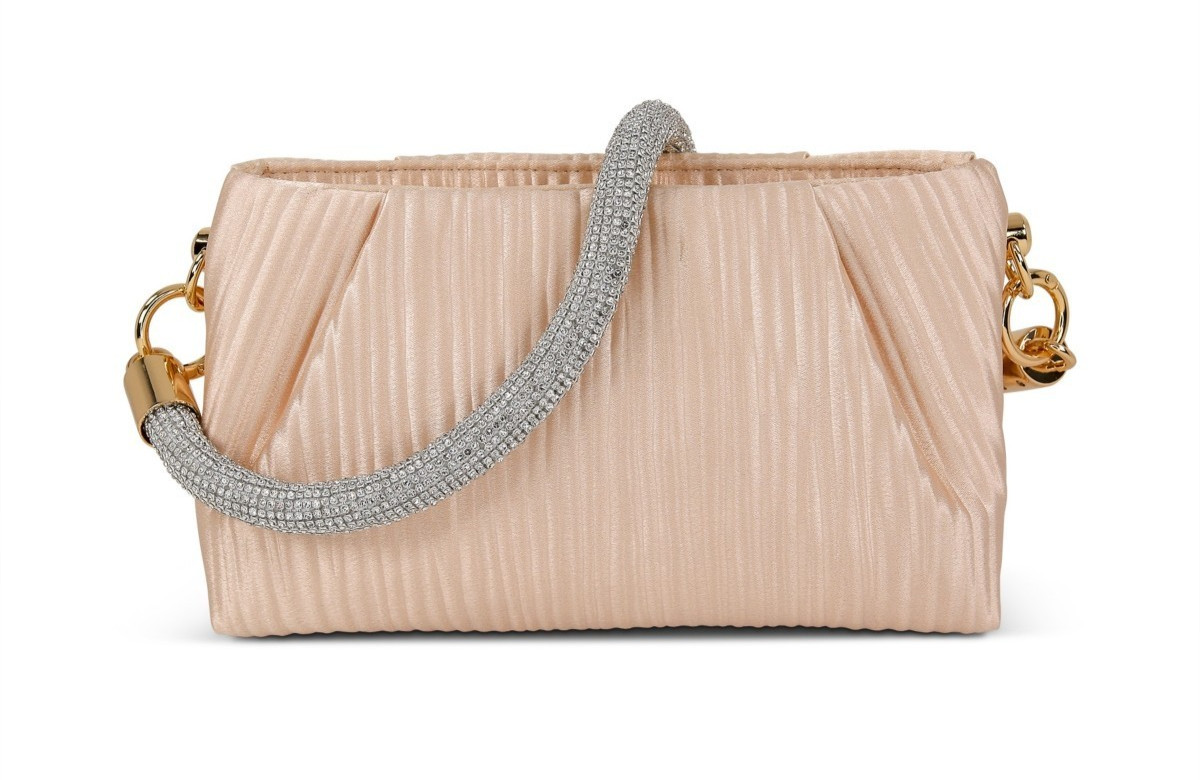 Jewel Badgley Mischka Woman’s Zoe Satin Jacquard Shoulder Clutch Champagne Silve