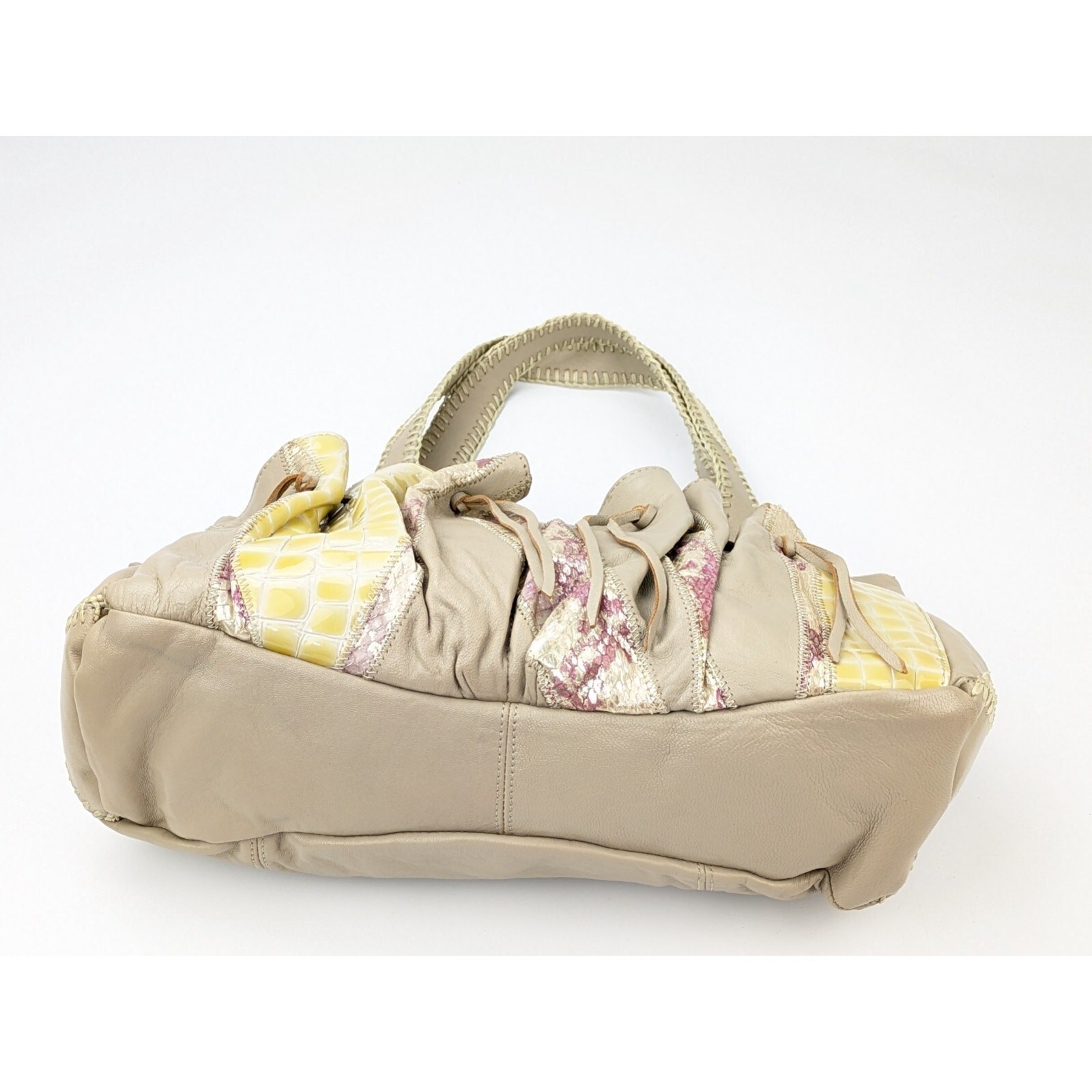 Chi by Falchi Beige & Yellow Embossed Leather Shoulder Bag & Matching Mini Bag