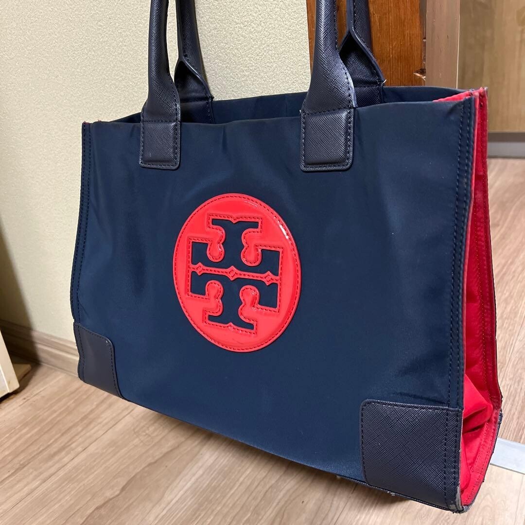 Tory Burch Blue Tote Bag Large 13.78×9.45×4.53 in Women Shopping Bag 35cm Scale