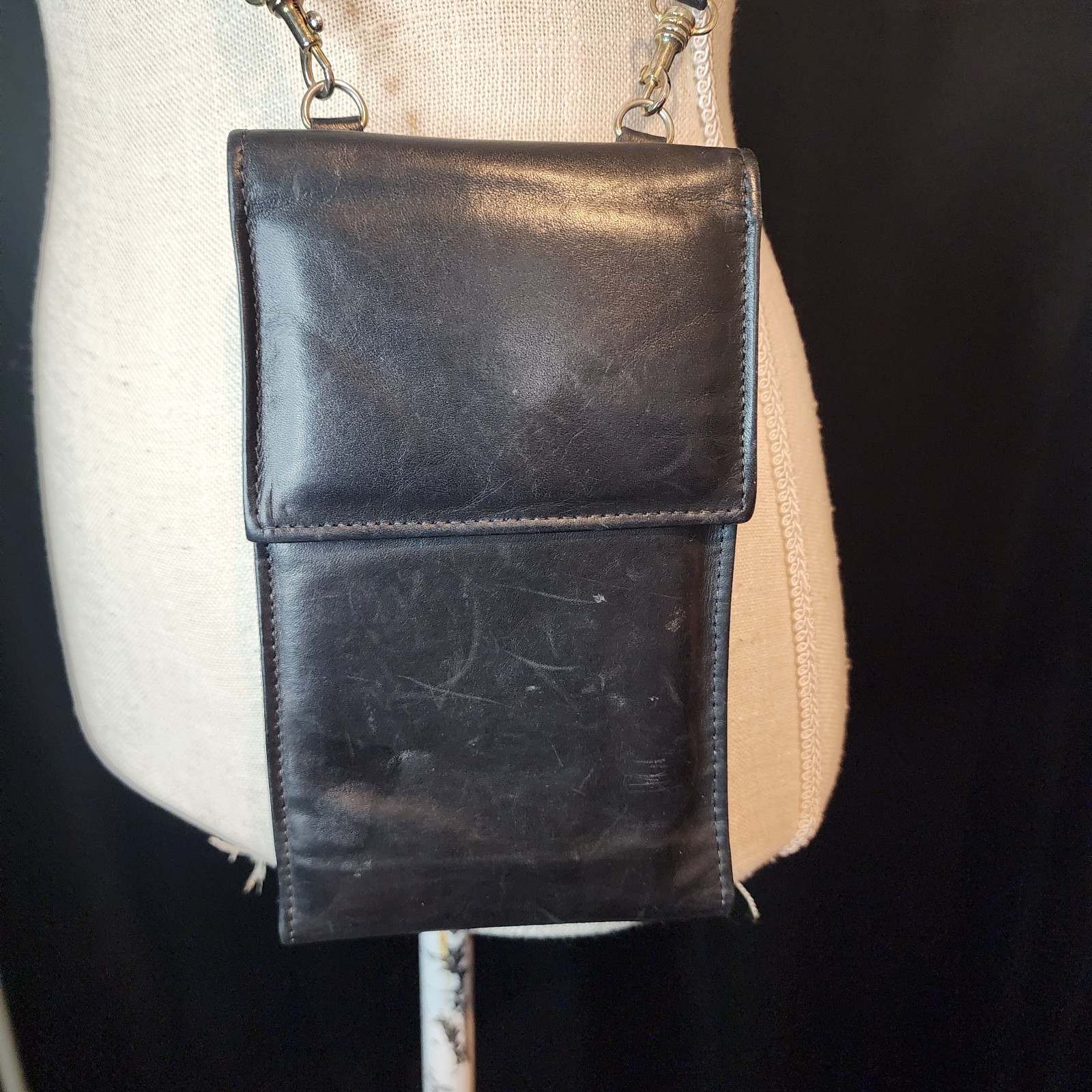 Vintage Leather No Name Black Crossbody Checkbook Bag
