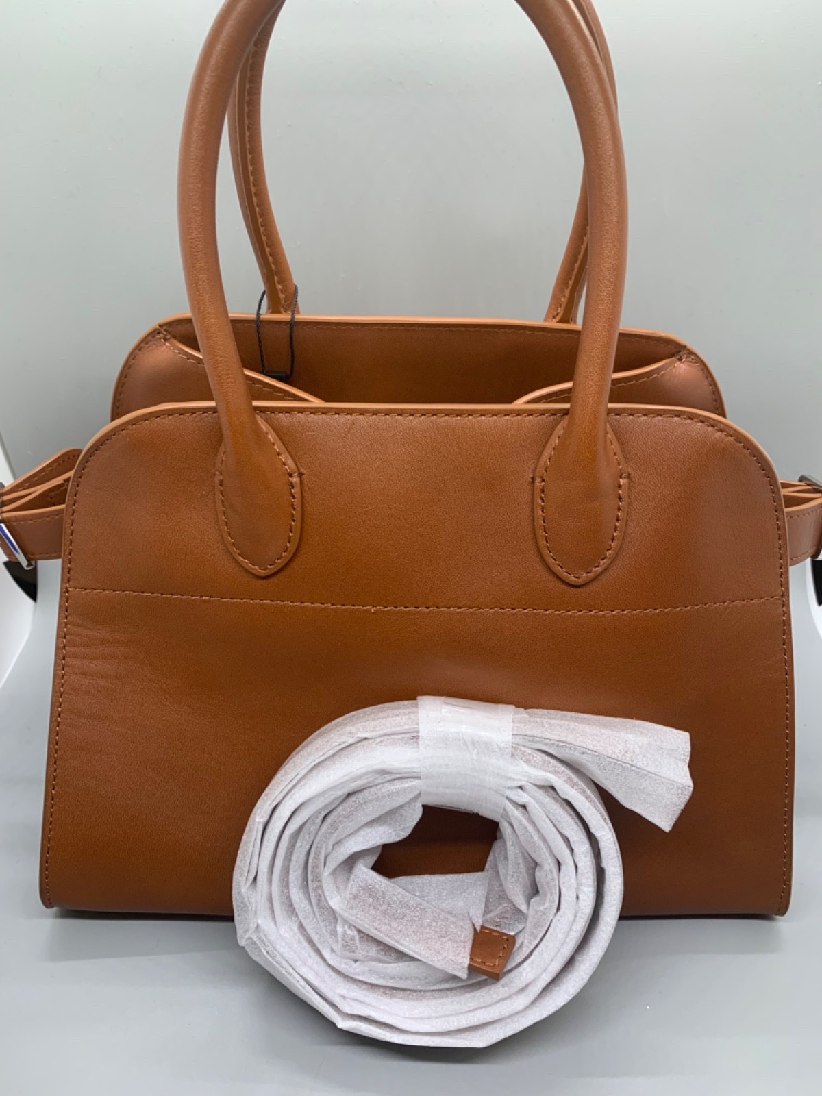 Brand New Structured Brown Leather Tote Bag – Smooth Leather, Comes with Long St