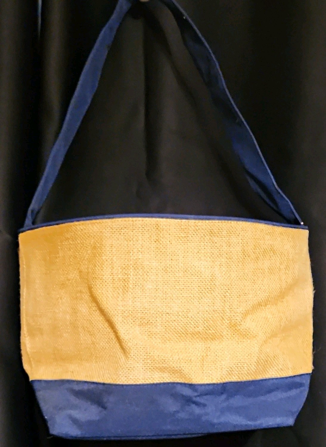 Women’s Blue Beige Colorblock Shoulder Bag Lined Stitching Rectangle Blue Strap