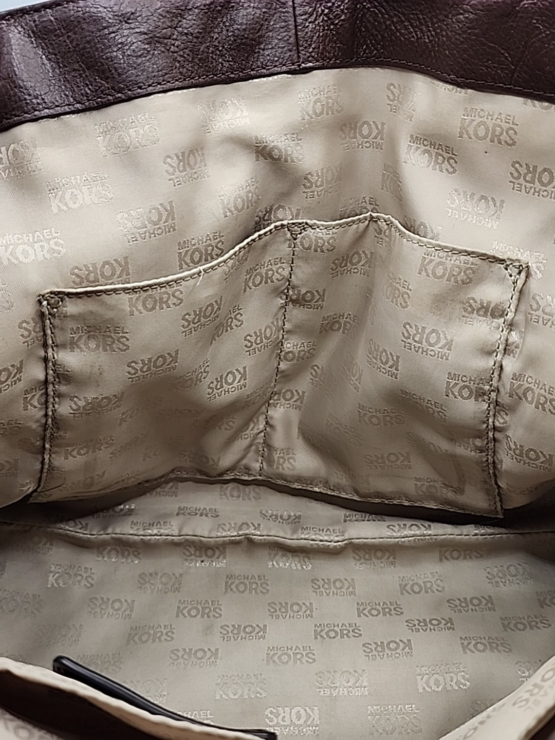 Michael Kors Signature Beige & Brown Harness Large Shoulder Bag