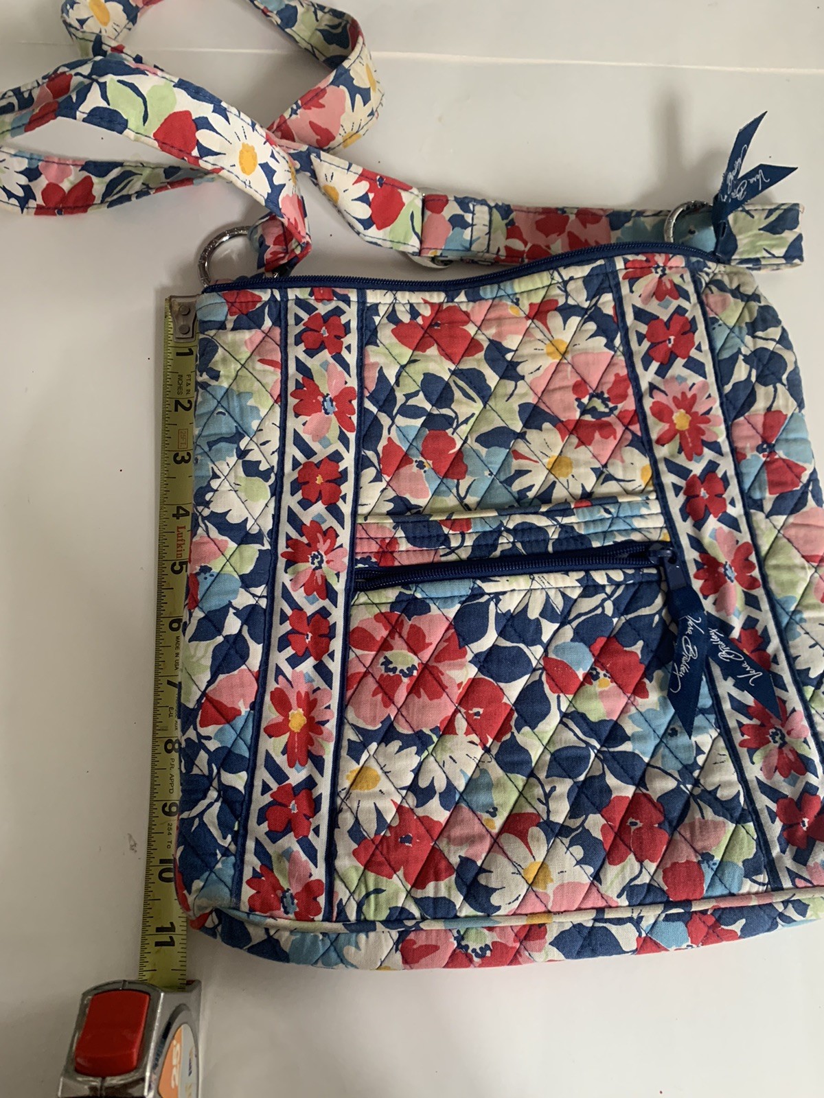 Vera Bradley Hipster Crossbody Bag Summer Cottage Quilted Floral Purse Blue Red