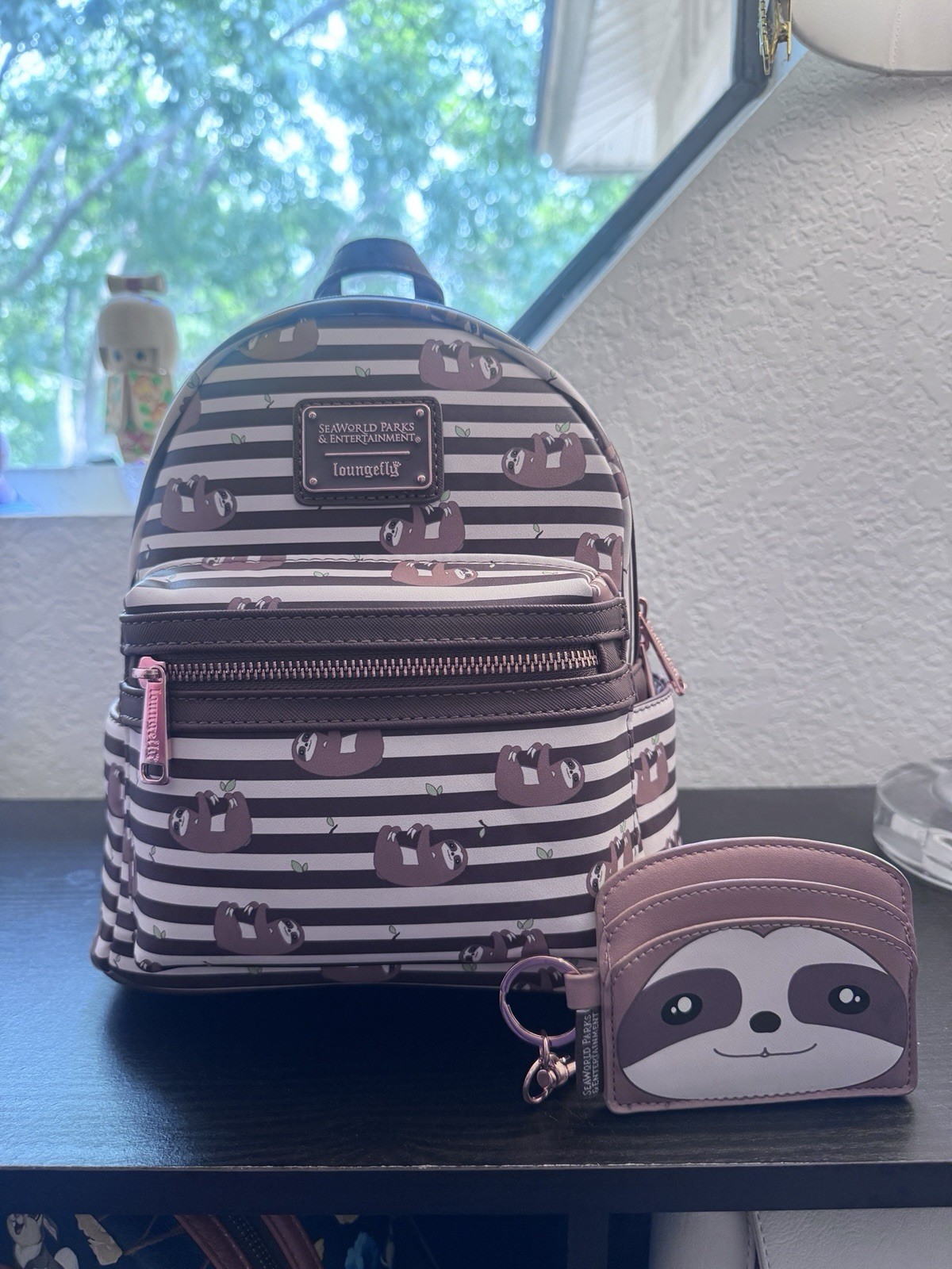 RARE HTF Seaworld Park Exclusive Striped Sloth Loungefly Mini Backpack set