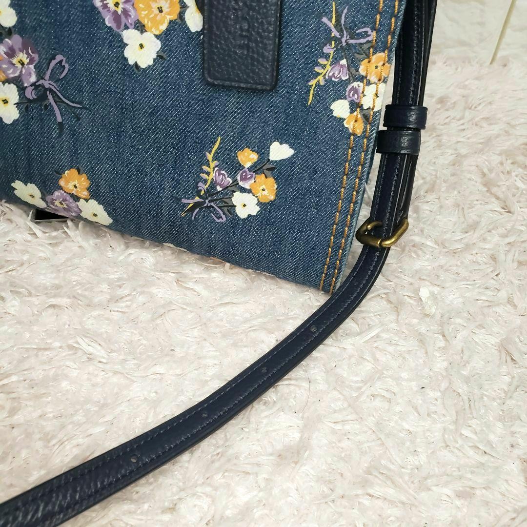COACH Denim Flower Floral 2 Way Shoulder Handbag Excellent Condition