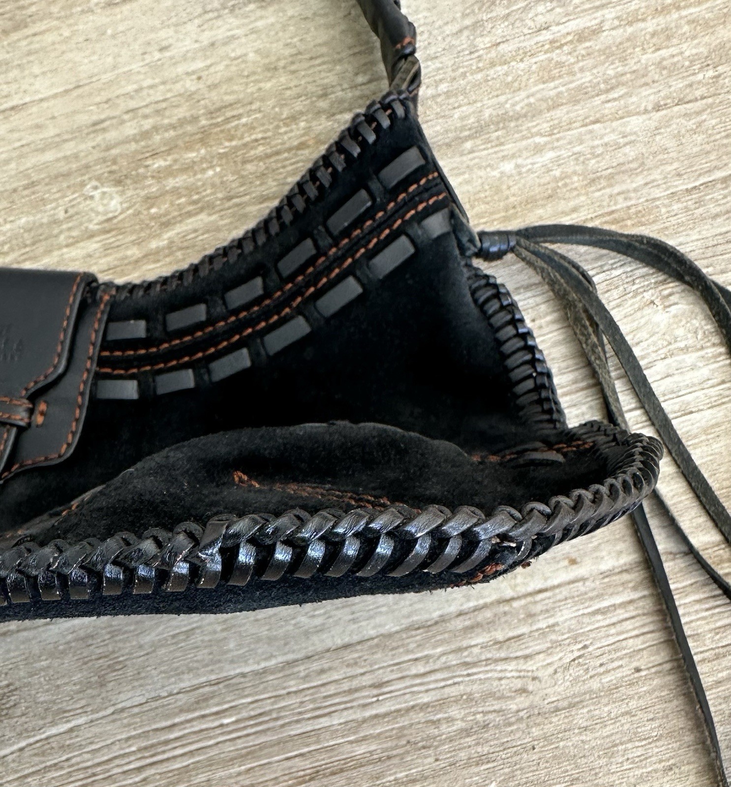 Rafe New York Suede Leather Fringe Braid Western Hippie Boho Black Shoulder Bag