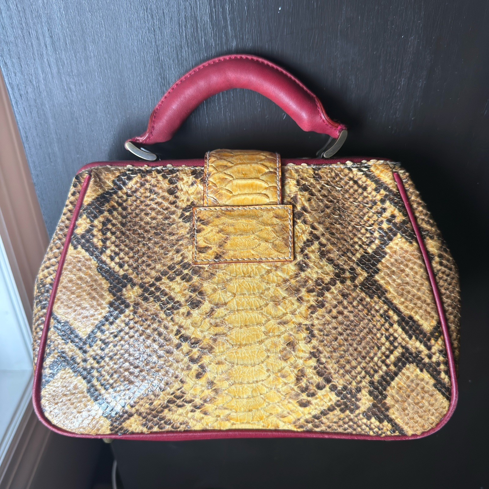 Sloane & Alex Vintage Style Python Embossed Leather Doctor Bag Frame Satchel