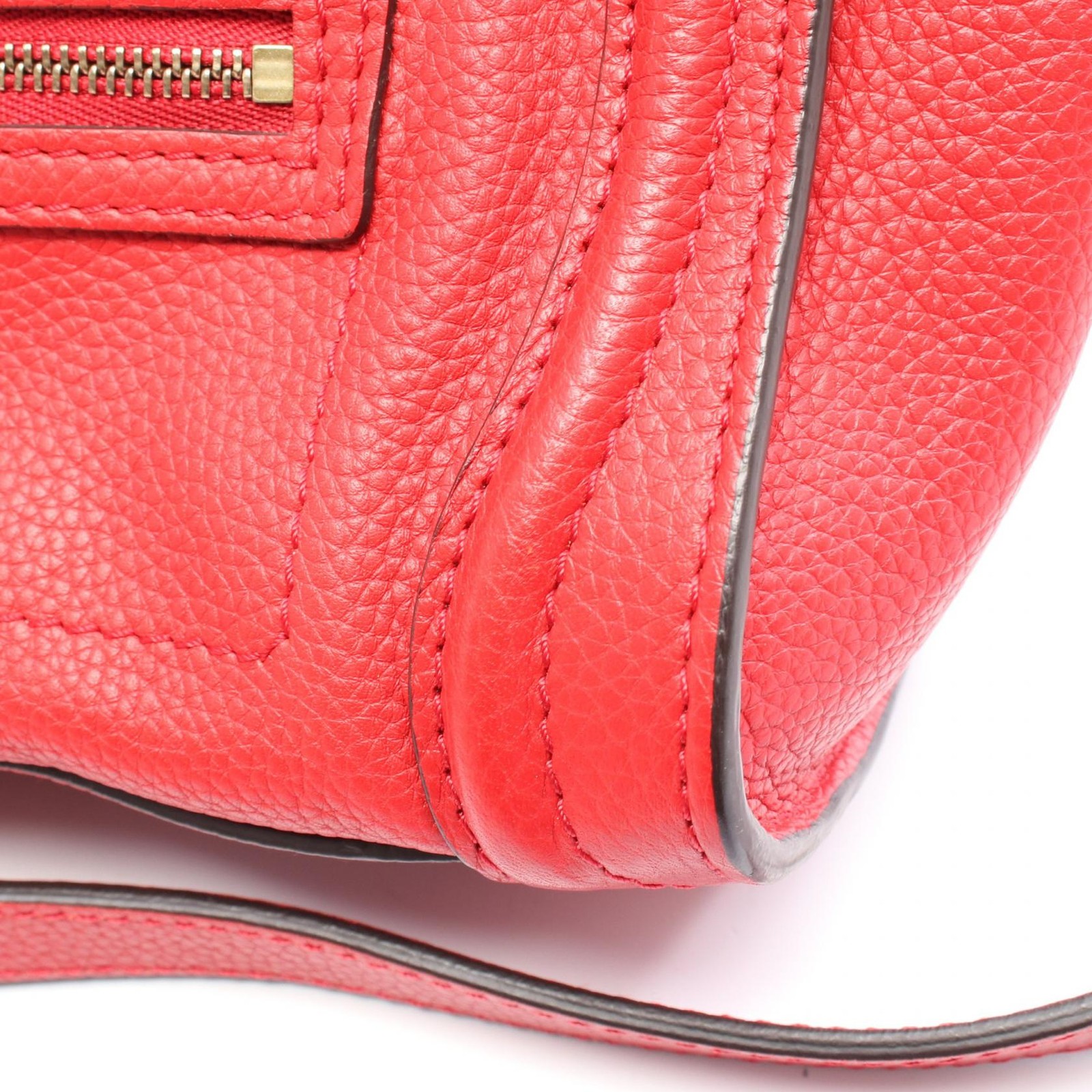 CELINE Luggage Nano Shopper Shoulder Handbag 168243 leather Red Used Women