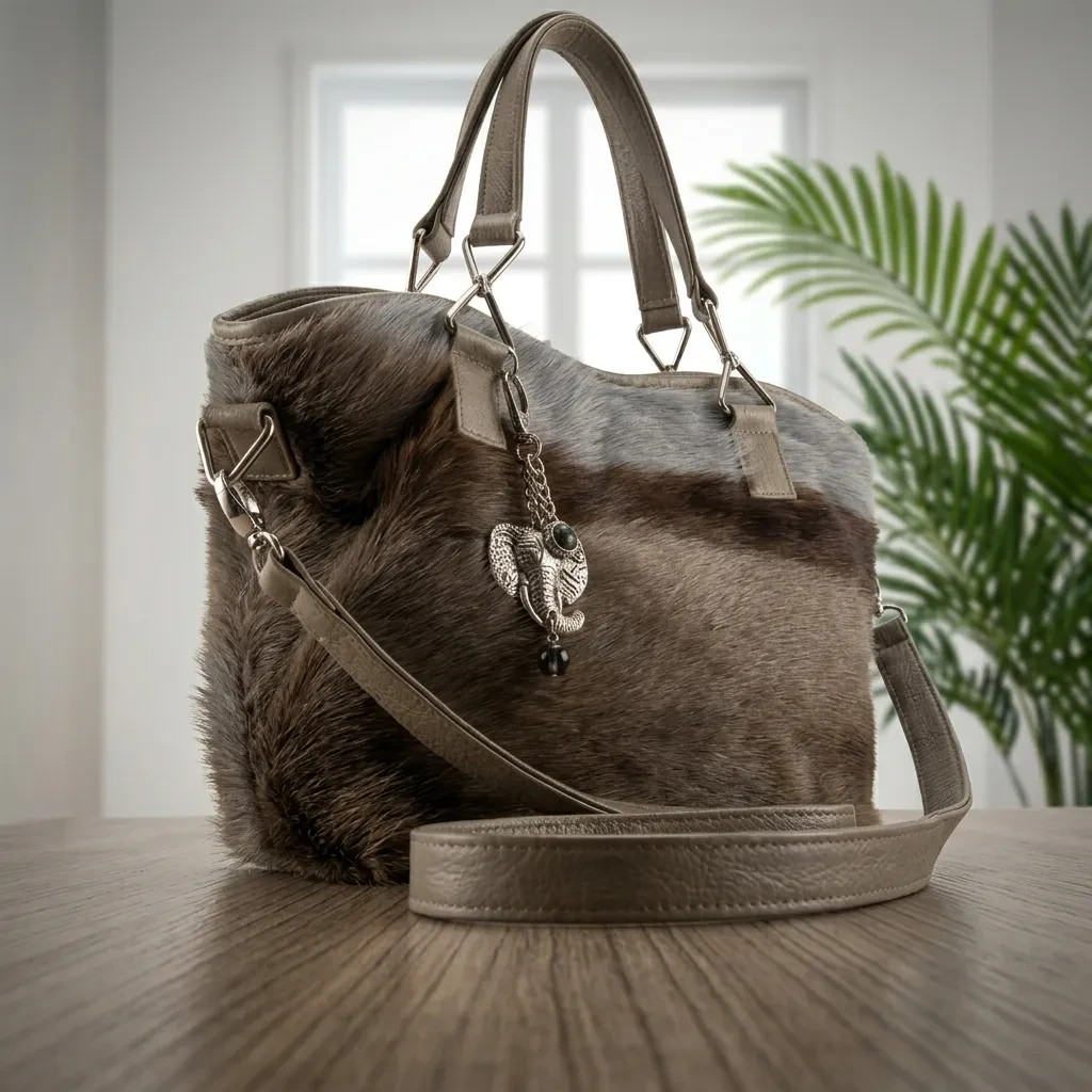 Natural Taupe Brown Hair-On Cowhide Leather Shoulder Bag Genuine Western Purse