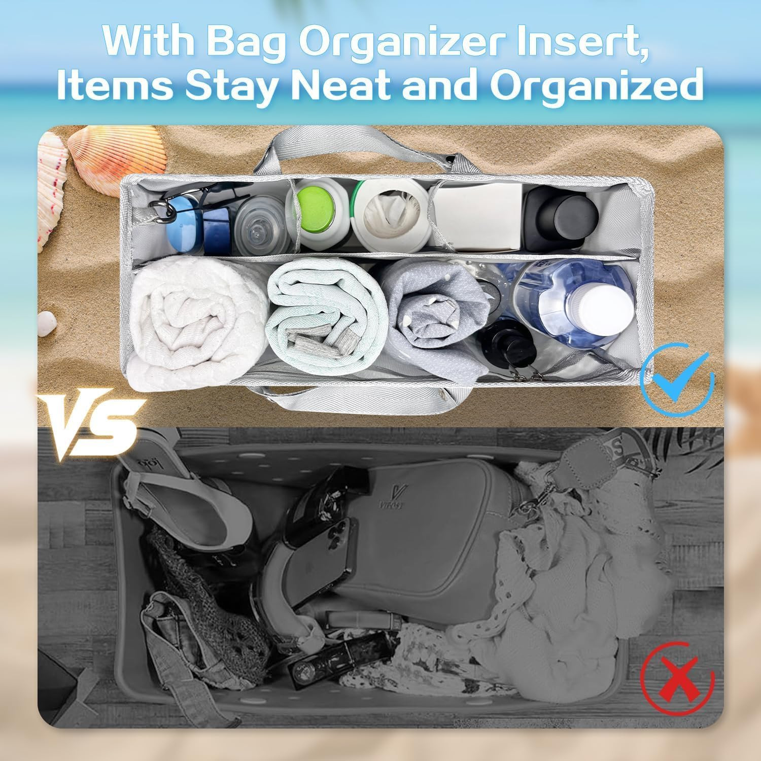 Xyfuuee Beach Bag Organizer Inserts for Baby Medium Bogg Bag Accessories with 8