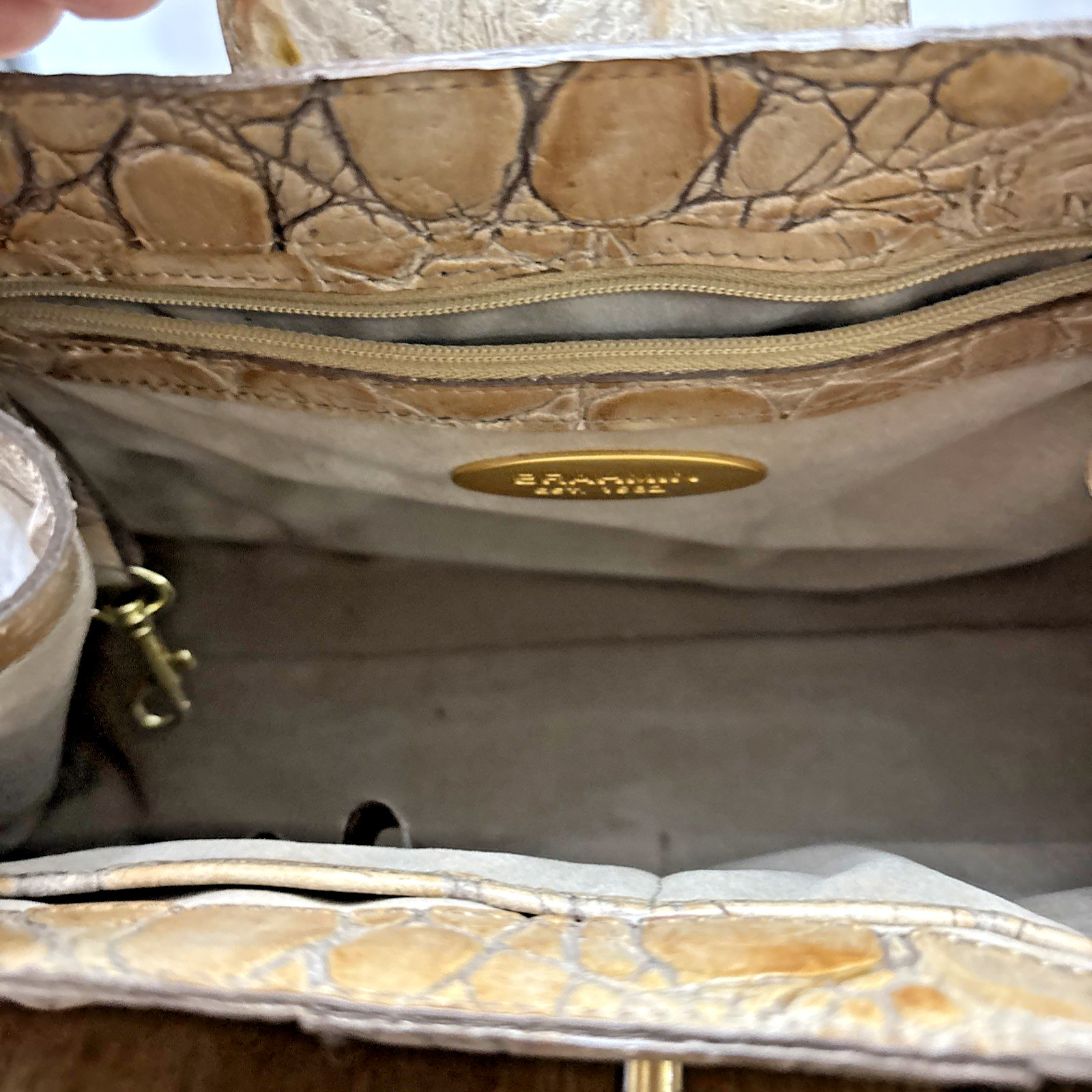 Brahmin Croc Embossed Leather Satchel Vintage Beige 17 Inch Long