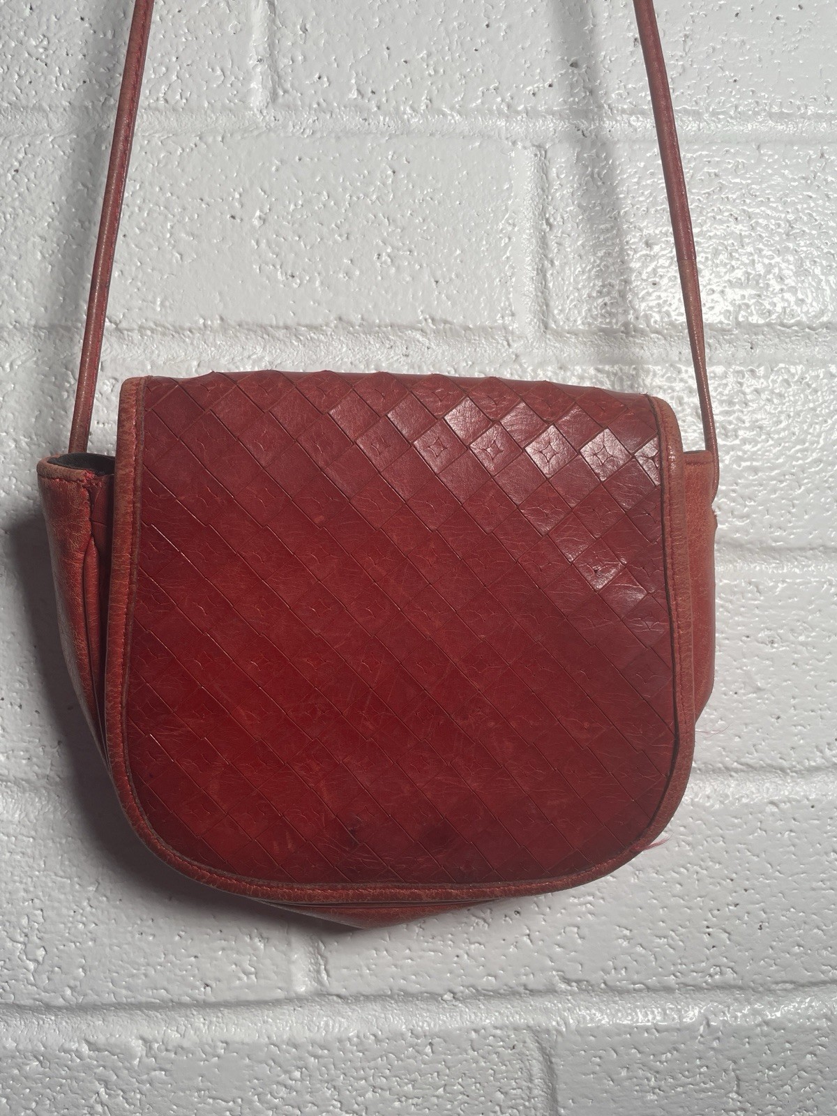 Woven Look Leather Crossbody Purse Handbag Bag Red 6×6 Inch Mini Bag