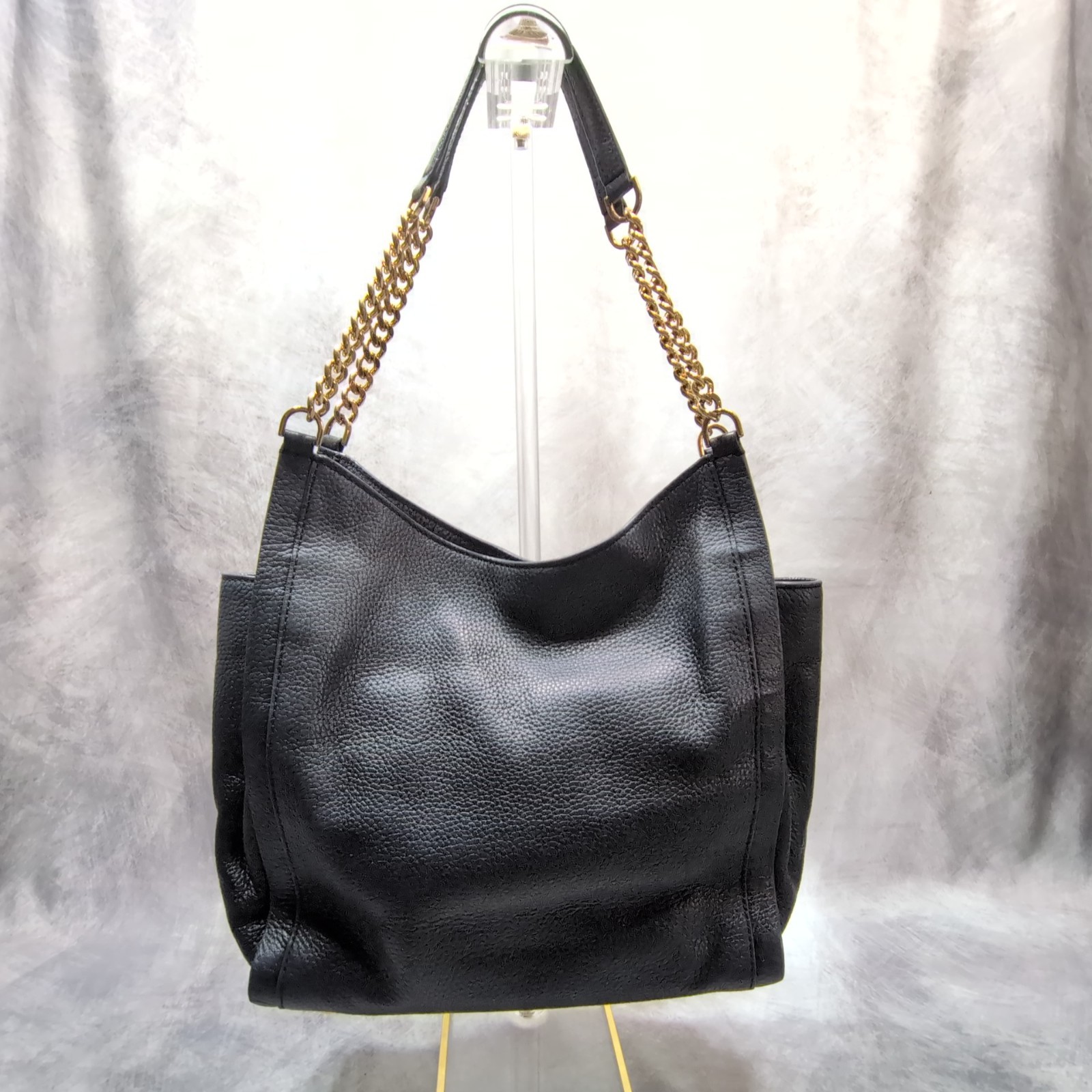 Michael Kors Newbury Medium Chain Shoulder Tote Dark Navy Pebbled Leather