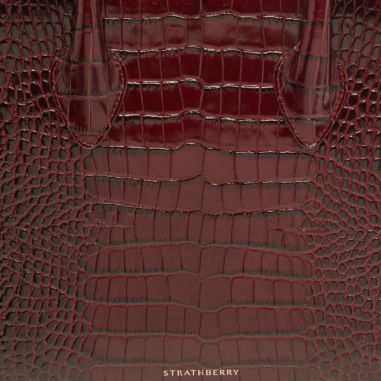 Strathberry Midi Burgundy Croc Embossed Leather Tote
