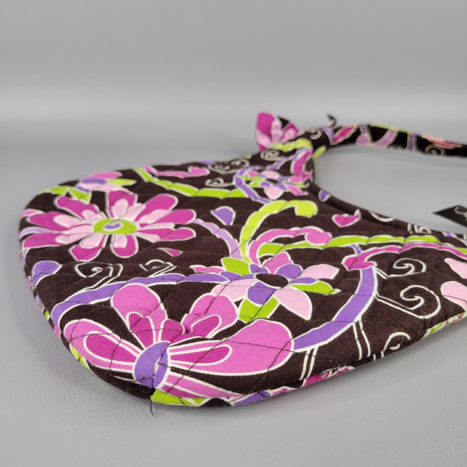 Vera Bradley Womens Hobo Shoulder Bag Zipper Closure Quilted Floral Brown Purple