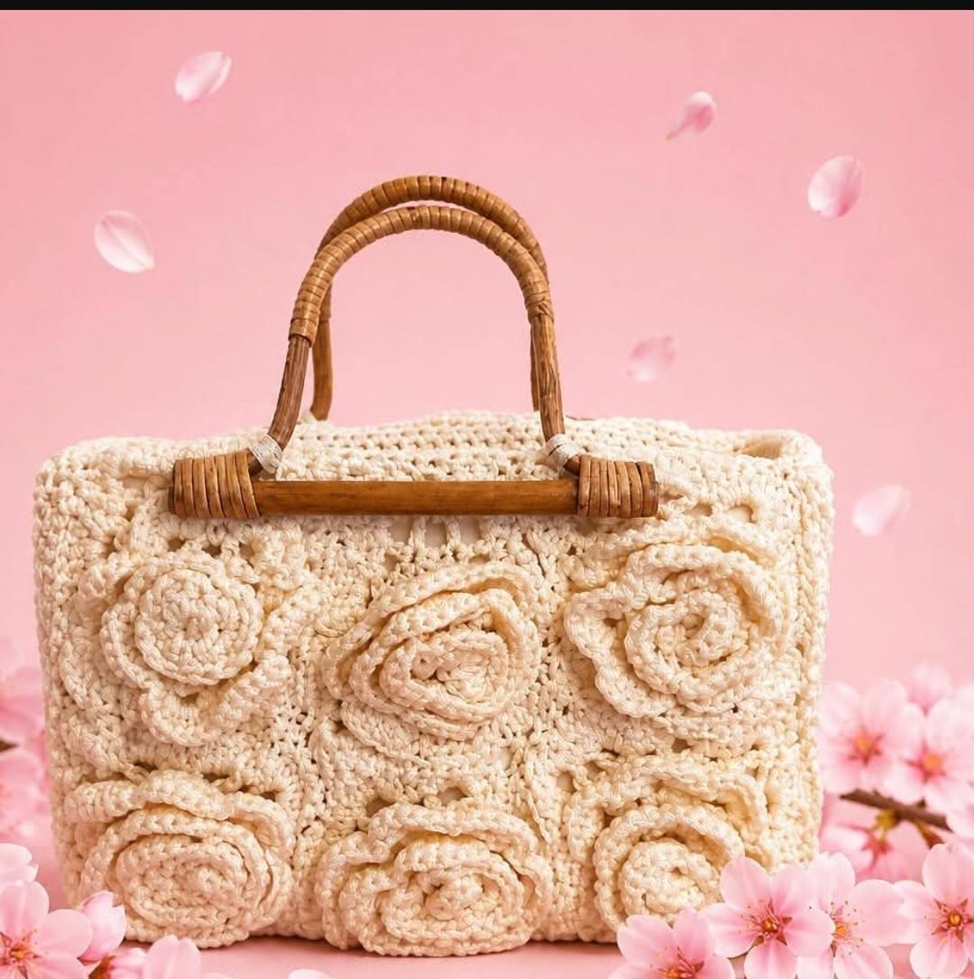 Handmade Crochet Flower Tote Bag, Elegant Cream Floral Handbag for Special Occas