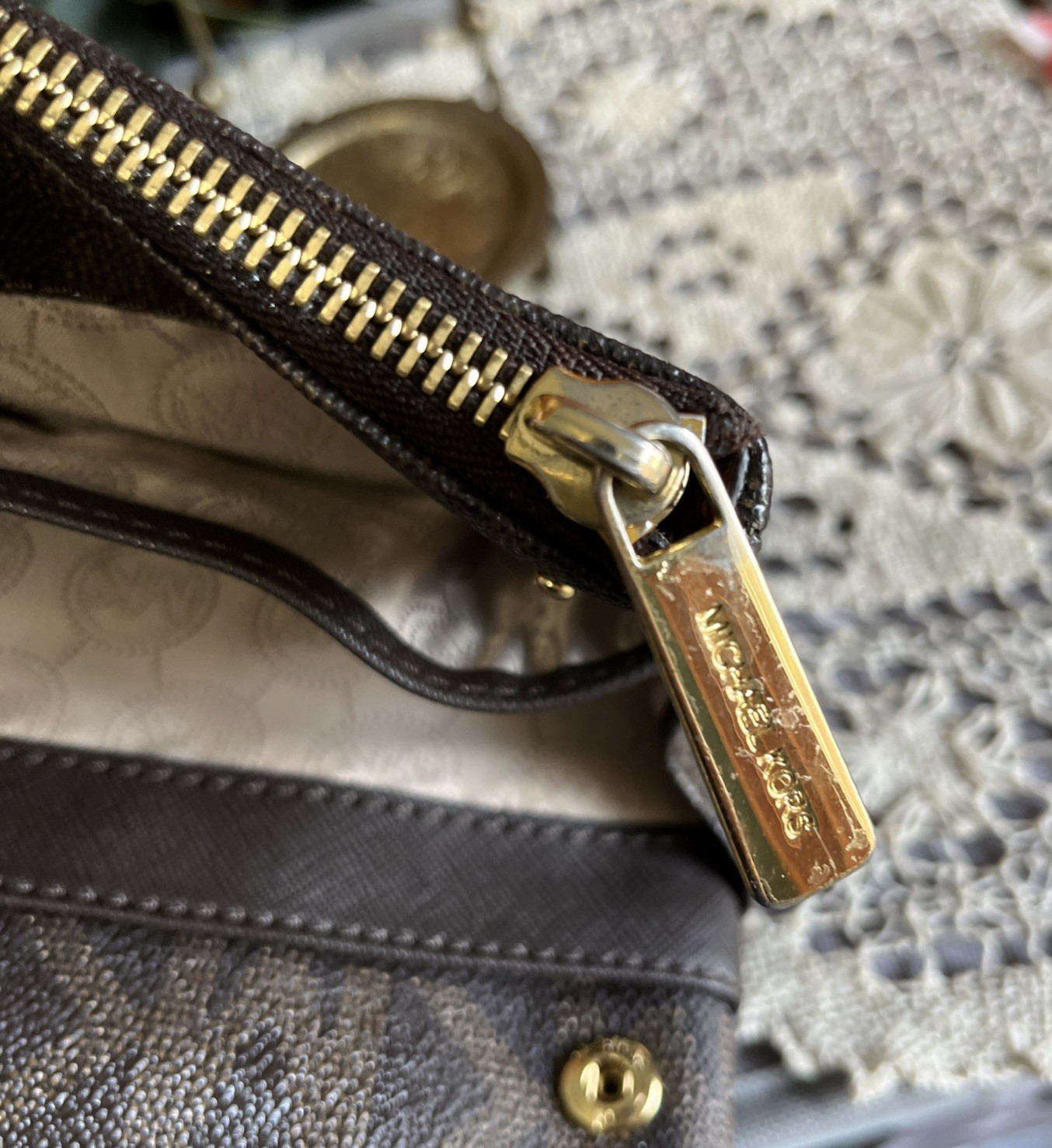 MICHAEL KORS Brown Monogram Pebbled Leather Small Fulton Crossbody Bag Brown