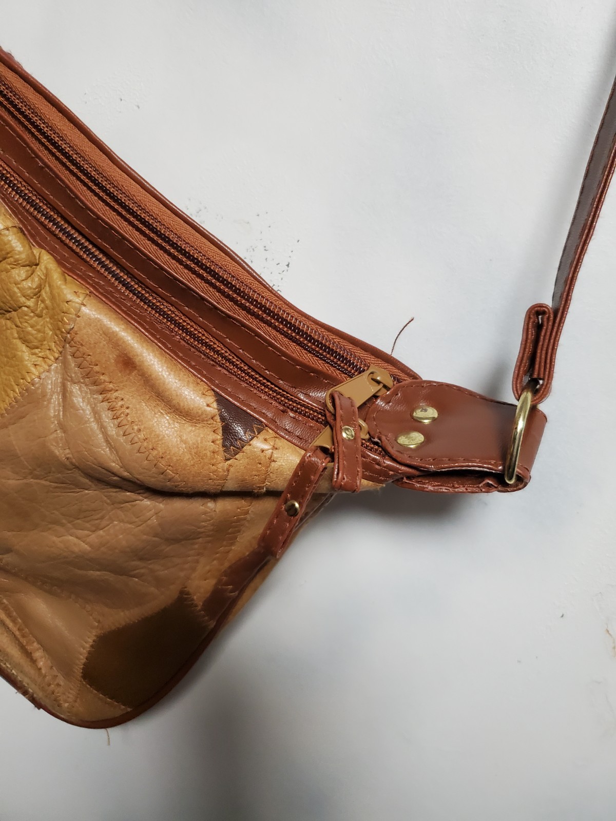Vtg Leather Patchwork Boho Hippie Festival Shoulder Bag Purse Browns 80’s 90’s