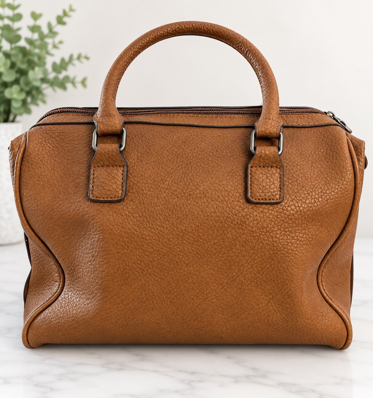 American Eagle Brown Studded Pebbled Faux Leather Satchel