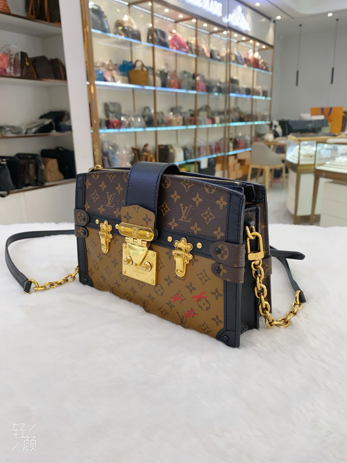 Authentic Louis Vuitton Trunk Clutch Monogram Canvas Clutch Brown Gold-Tone