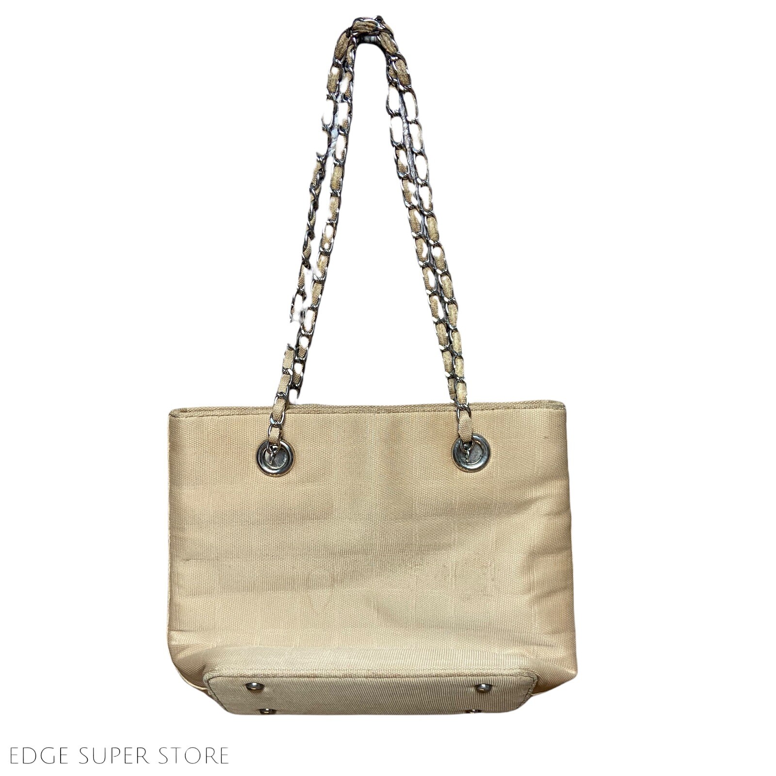 Womens Beige Tan Twisted Braided Chain Leather Canvas Purse Handbag Tote Bag