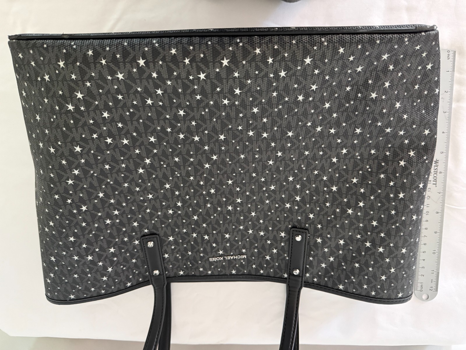 Michael Kors Large Tote Bag Black MK Signature Monogram Star Print Silver Hardwa