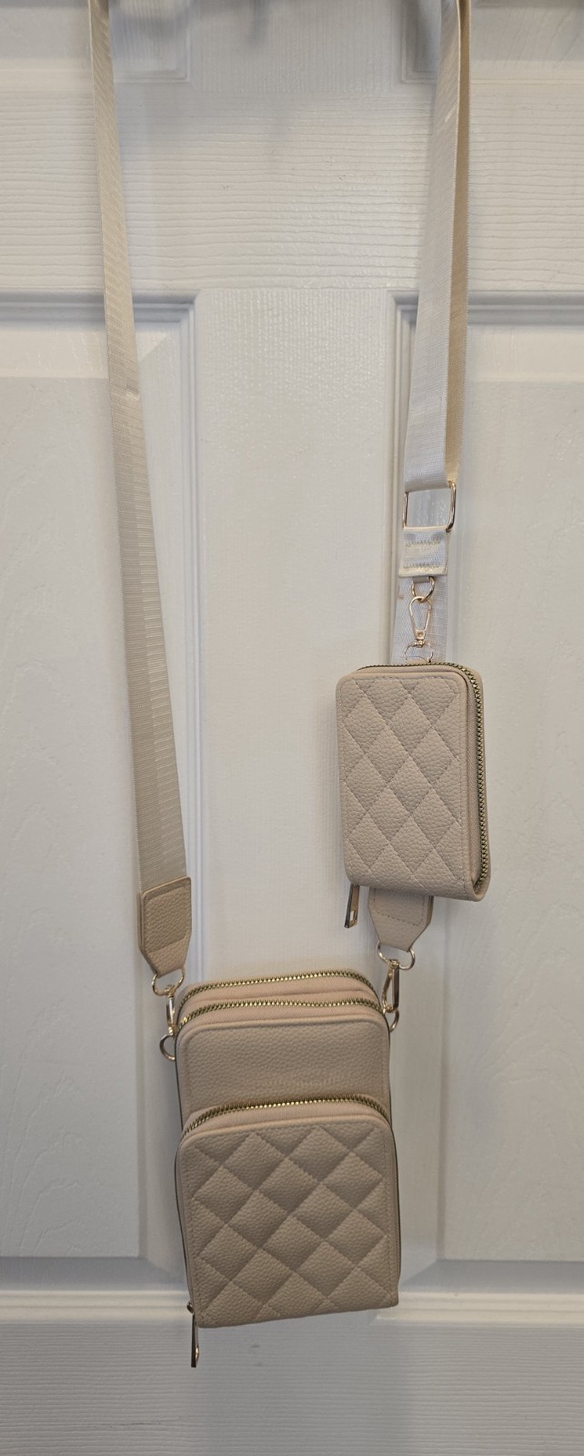New Quilted Crossbody w/ Wallet Stiched Quality Set Dragonfruit Color See Photo