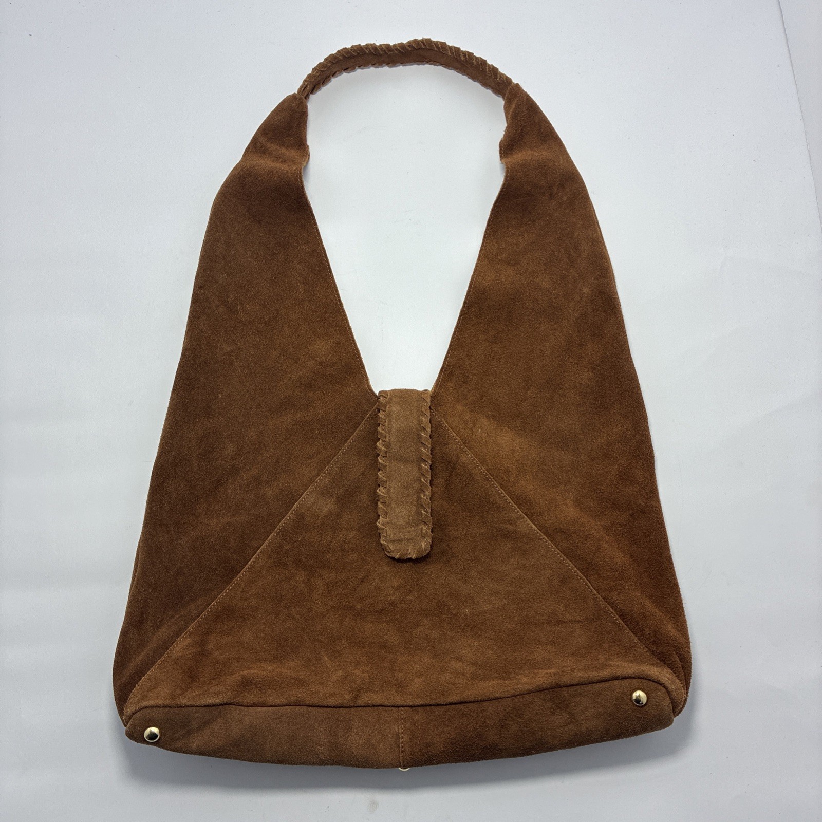 Haute Hippie 100% Suede Leather Chocolate Brown Triangle Hobo Bag