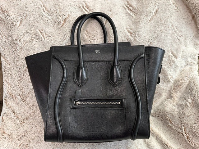 Celine Luggage Suede Interior Tote Micro Black Leather
