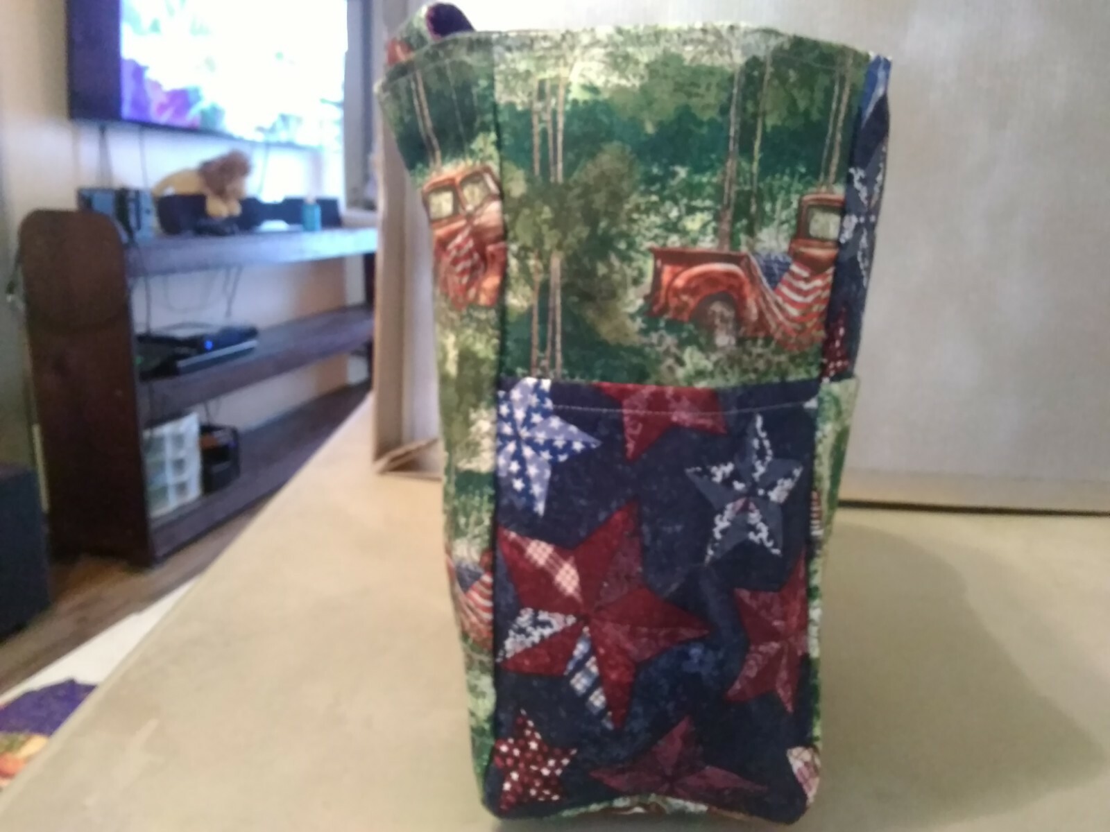 Americana Pickup Truck Field Country Flag Star Purse/Project Bag Handmade 12×12