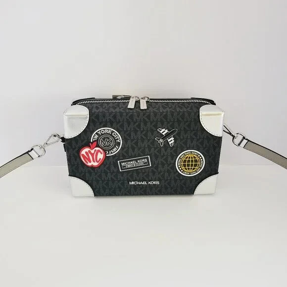 NEW+tags MICHAEL KORS WOMEN CROSSBODY TRAVEL TRUNK style Black & SILVER