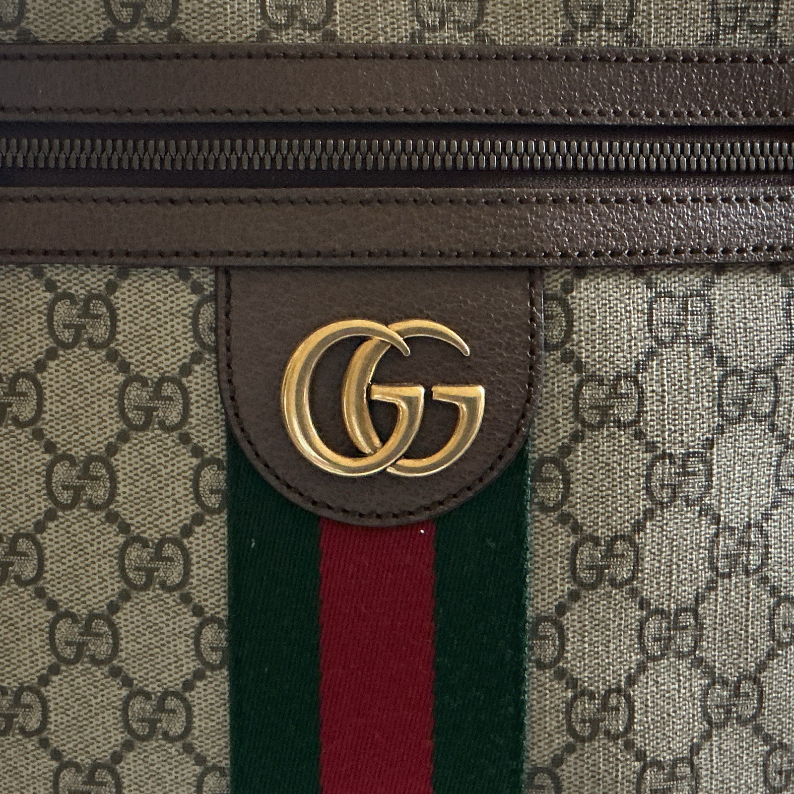 Gucci GG Monogram Web Stripe Crossbody Bag Beige Brown Green Red w/ Dust Bag