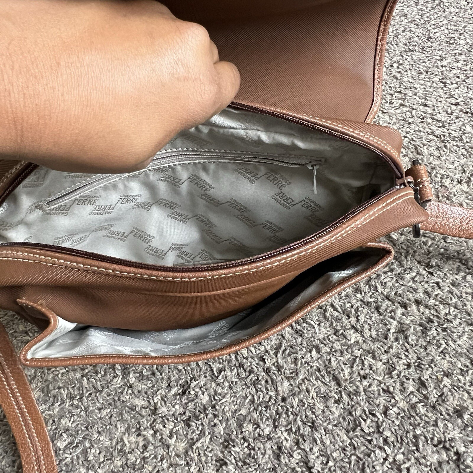 GIANFRANCO FERRE Brown Genuine Ostrich Leather Crossbody Shoulder Bag Vintage