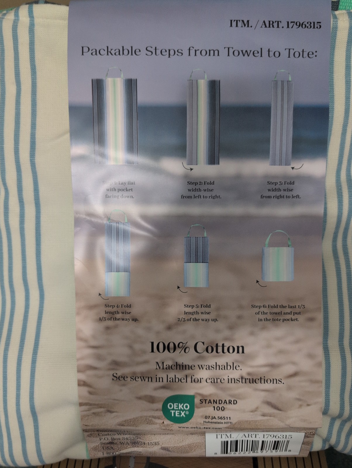 2-in-1- Beach Towel & Tote Bag Stripped Blue Beach Summer Fun 40″ x 72″ NEW