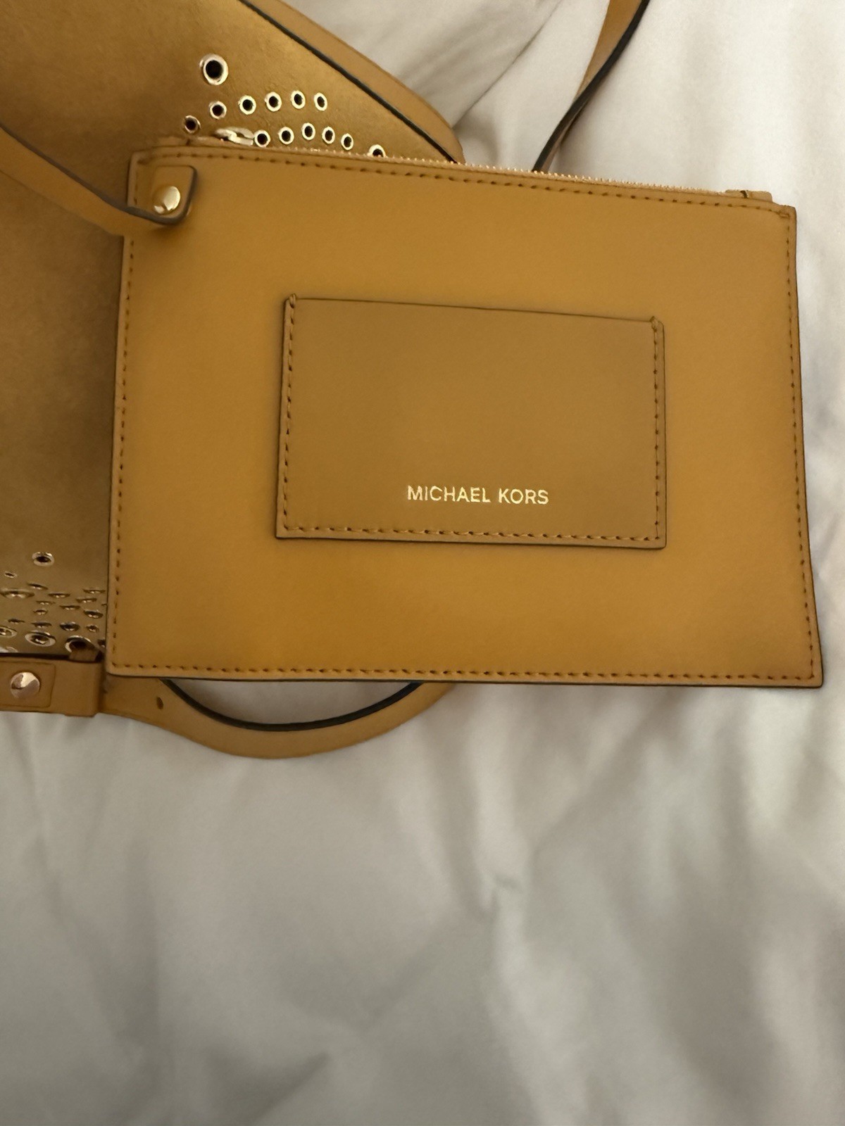Michael Kors NWT Cary Embellished Bucket Crossbody. Full Inclusion Mustard! NWT