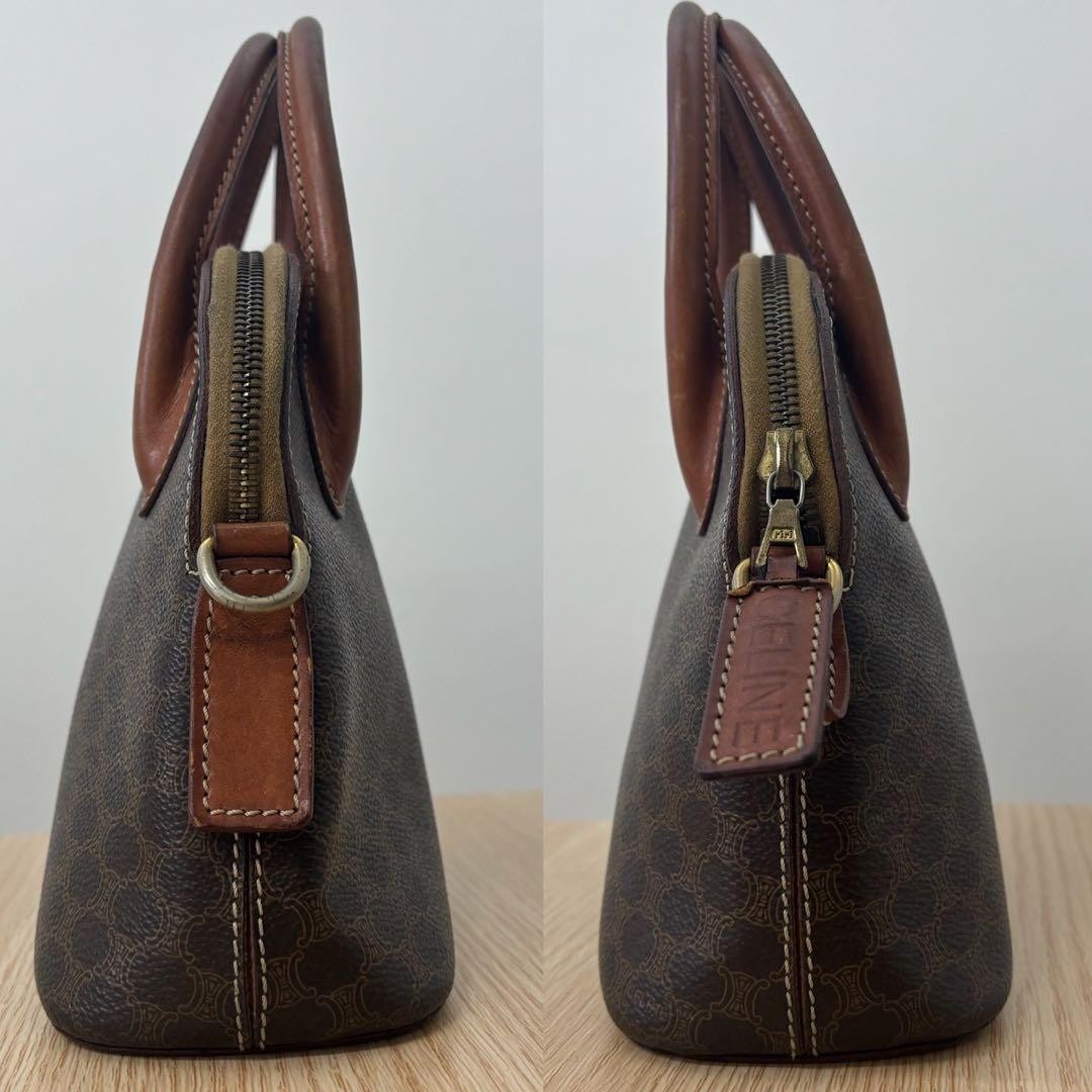 Celine Vintage Macadam Mini Boston Bag Handbag PVC Leather Brown from Japan