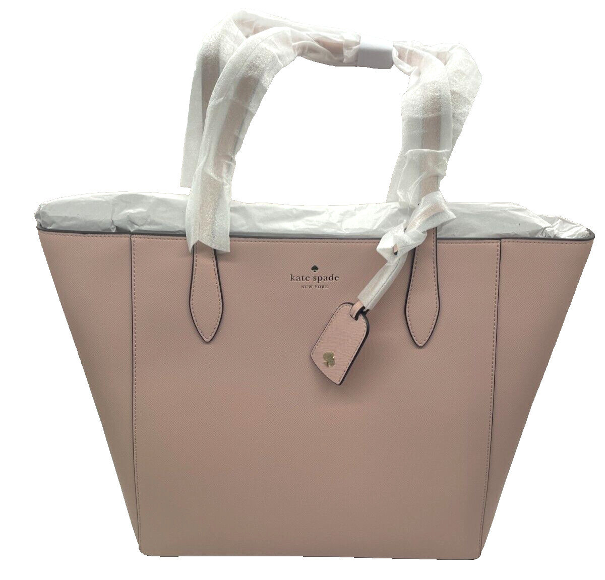 Kate Spade Dana Tote Zipper Close Rose Smoke Pink Saffiano PVC Bag Charm KB617