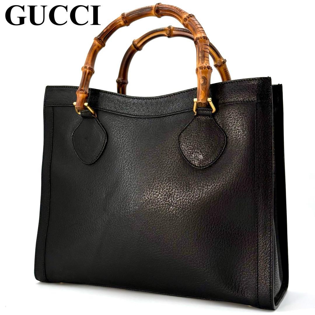 Excellent condition GUCCI Diana bamboo tote bag leather A4 black From Japan