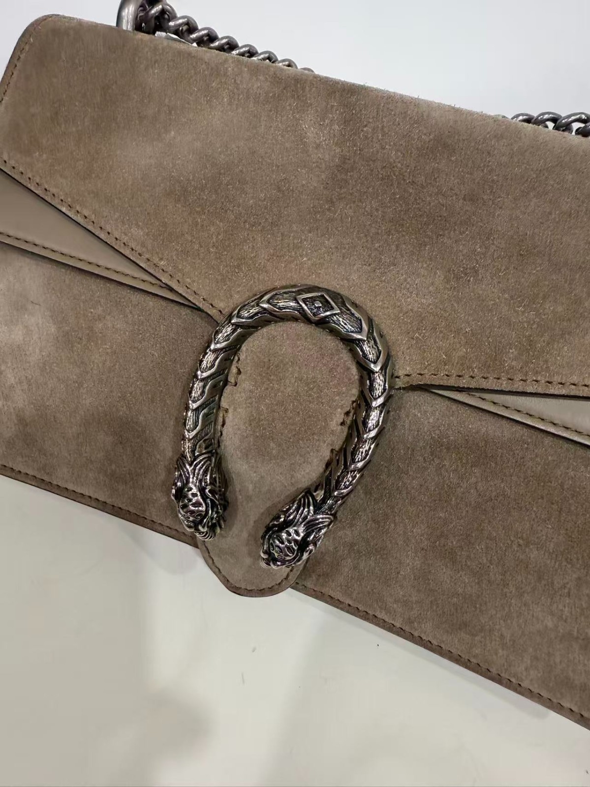 Gucci Dionysus Taupe Suede Leather Chain Shoulder Crossbody Bag