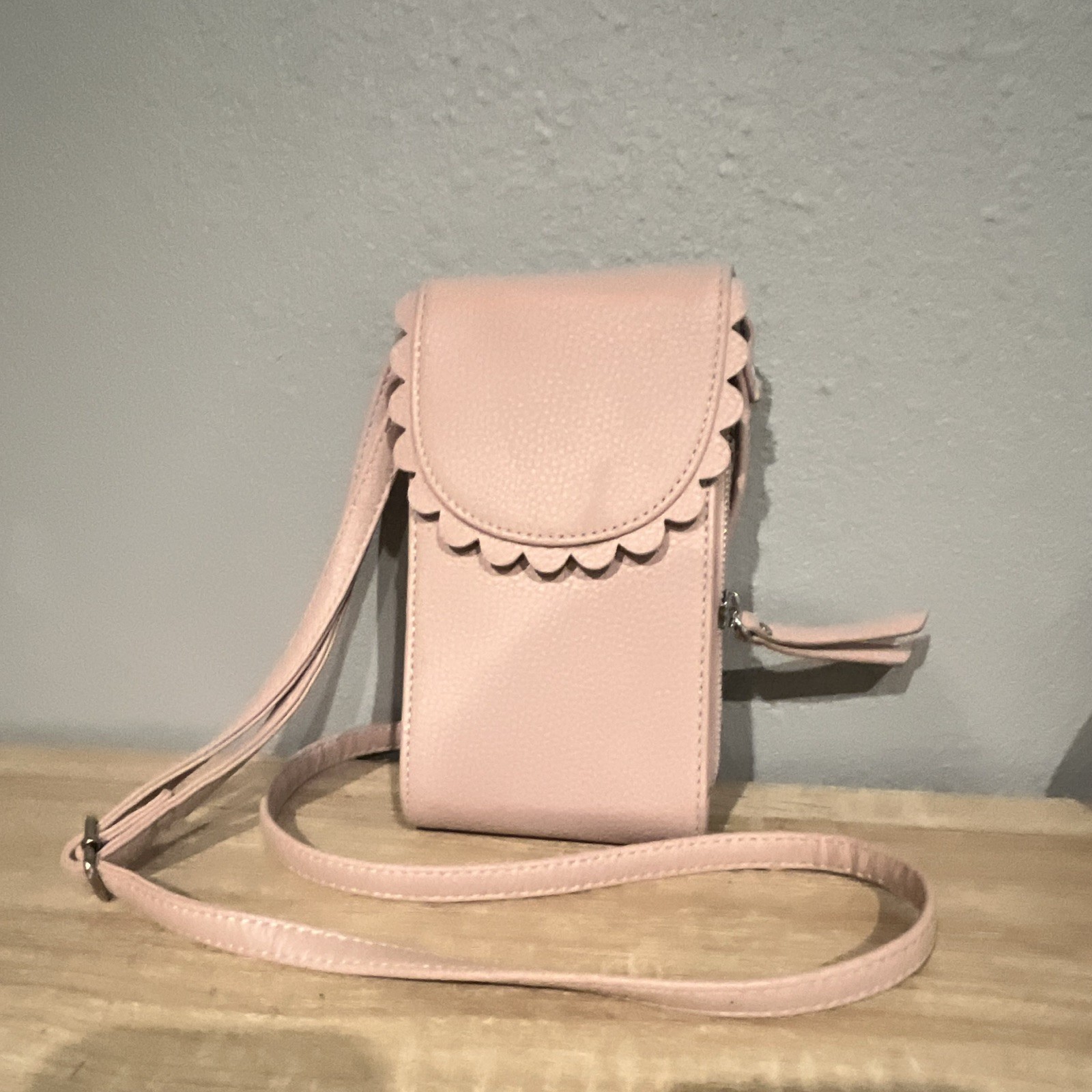 Pink Pebbled Crossbody Phone Wallet Purse Detachable Strap Snap Flap Zip