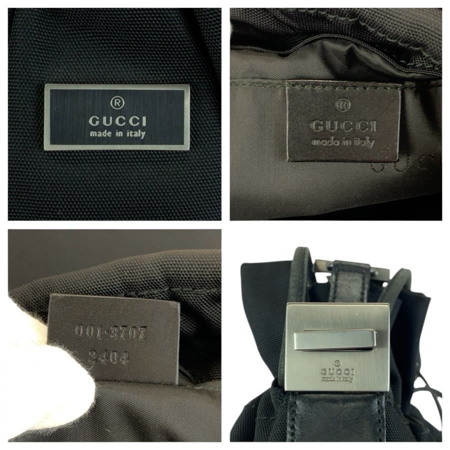GUCCI 001 3707 Shoulder Bag Pochette Black GunmetalHardware Nylon/leather GG