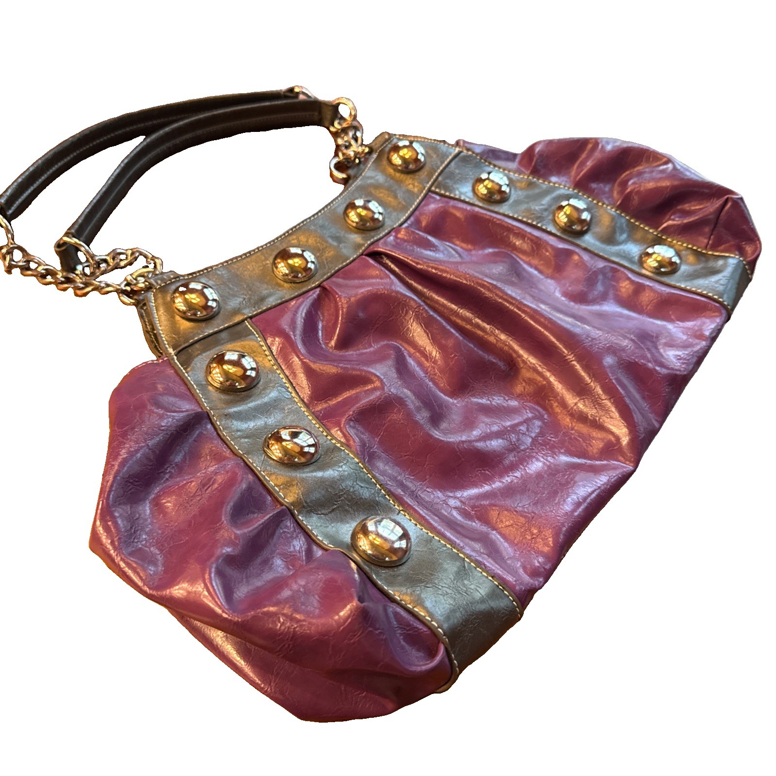 Purple Bag Shiny Patent Boho SoHo Shoulder Statement Purse Nice Stitching Y2K