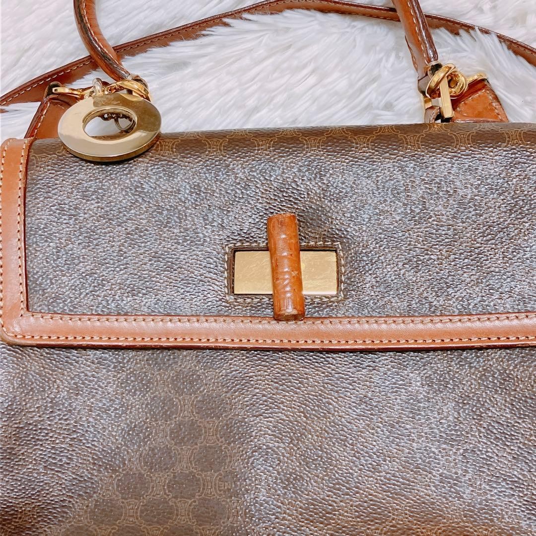 CELINE Vintage Macadam Triomphe 2Way Turn Lock Shoulder Hand Bag Brown