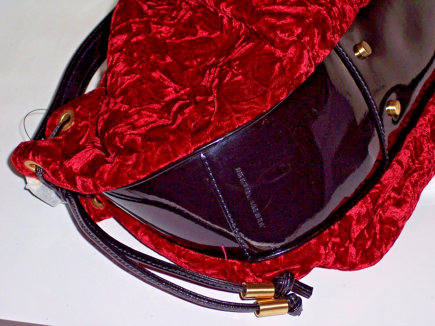 Adrienne Vittadini Dorthea Red Crushed Velvet Leather Trim Hobo Handbag Viscose