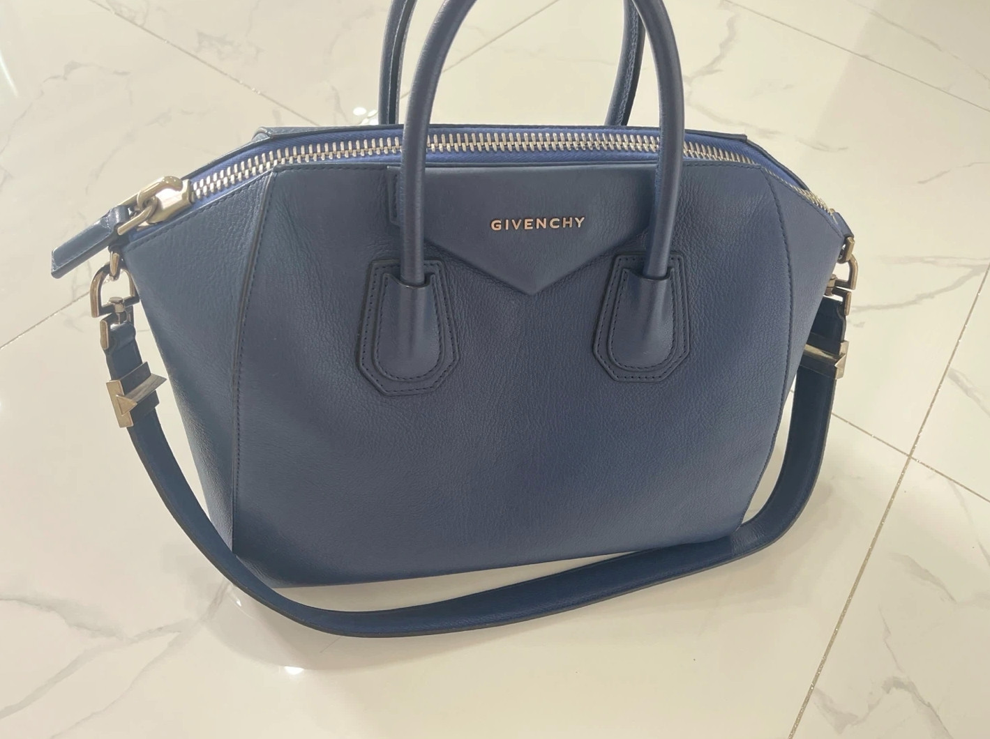 GIVENCHY Antigona Blue Leather 2Way Shoulder Handbag Large Authentic