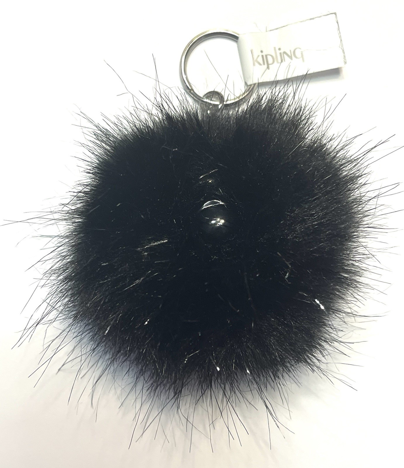 NWOT KIPLING Black With Silver POMPOM Monkey BENJI Key Ring Fob Bag Charm