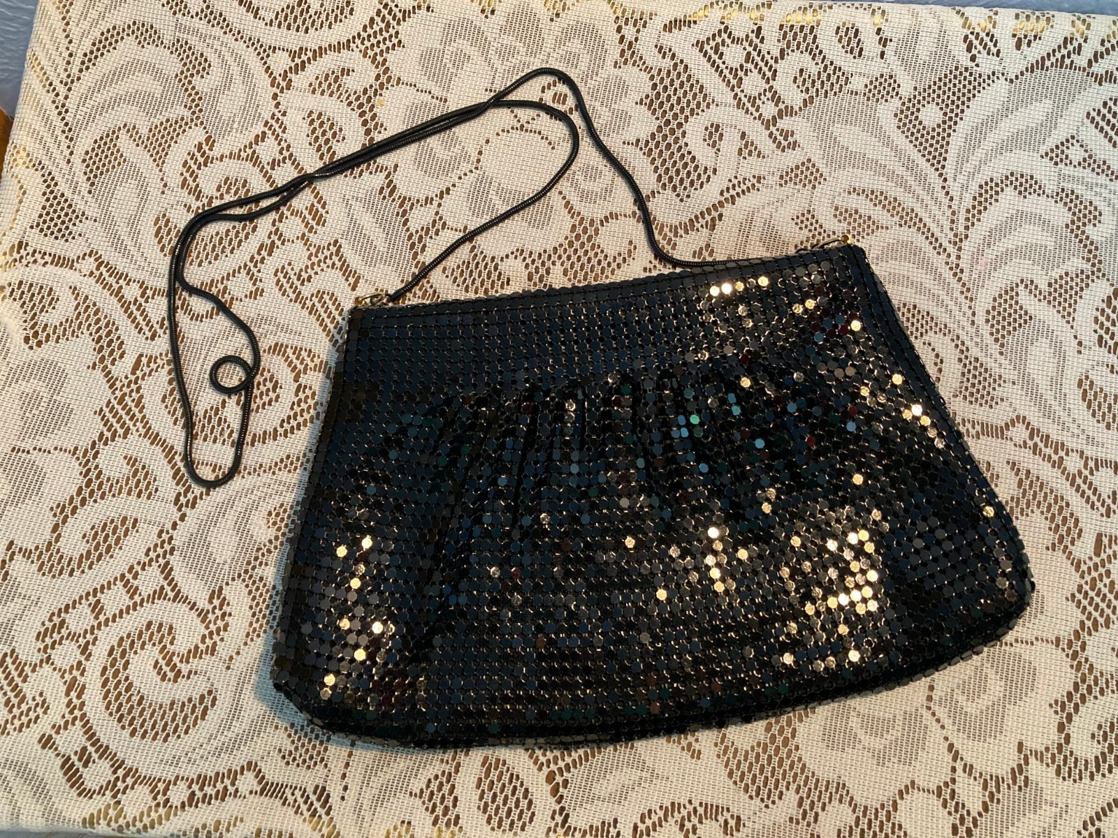 Elegant Black Sequined Metal Mesh Shoulder Bag Purse