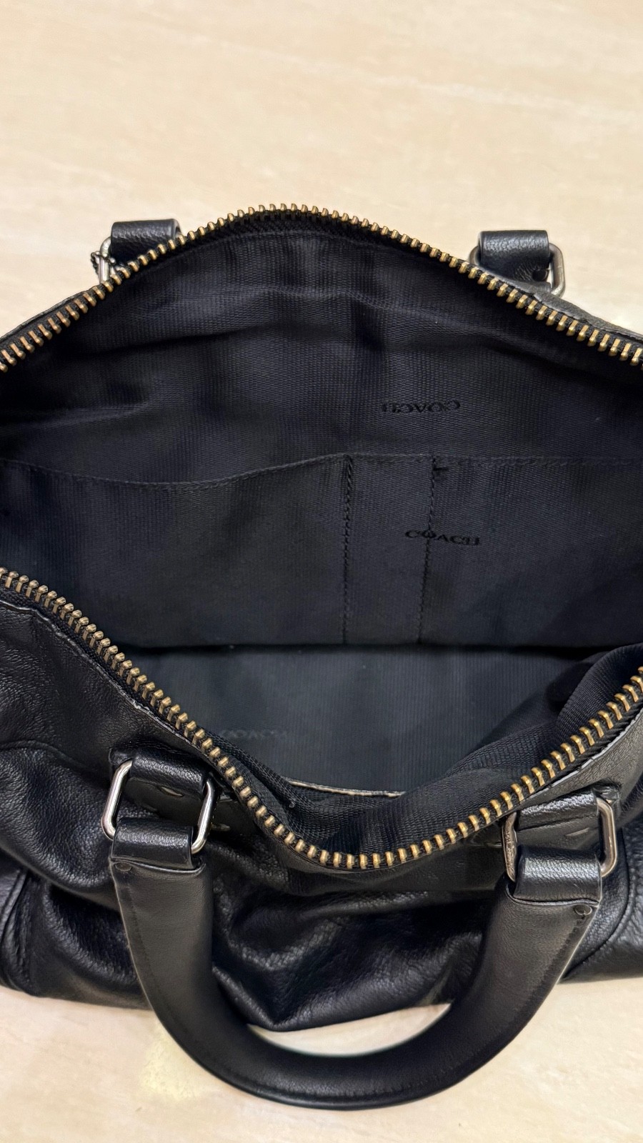 Coach Black Leather Tote Bag Carryall Satchel Handback